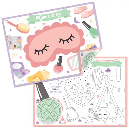 Big Dot of Happiness Pajama Slumber Party - Paper Girls Sleepover Birthday Party Coloring Sheets - Activity Placemats - Set of 16 {1}