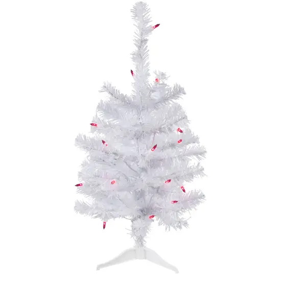 Northlight Pre-Lit Slim Woodbury White Pine Artificial Christmas Tree - 2' - Pink Lights {3}