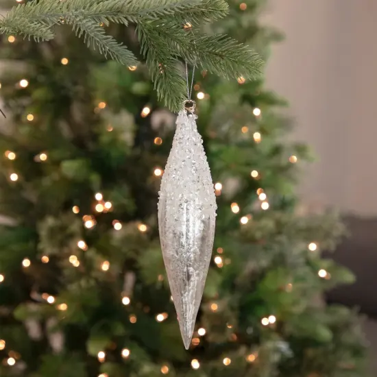 Northlight 9.5" White Beaded Glitter Finial Glass Christmas Ornament {3}
