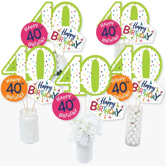 Big Dot of Happiness 40th Birthday - Cheerful Happy Birthday - Colorful Fortieth Birthday Party Centerpiece Sticks - Table Toppers - Set of 15 {3}