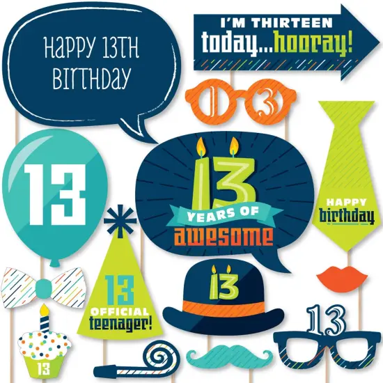 Big Dot of Happiness Boy 13th Birthday - Official Teenager Birthday Party Photo Booth Props Kit - 20 Count {1}