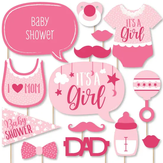 Big Dot of Happiness It's a Girl - Pink Baby Shower Photo Booth Props Kit - 20 Count {1}