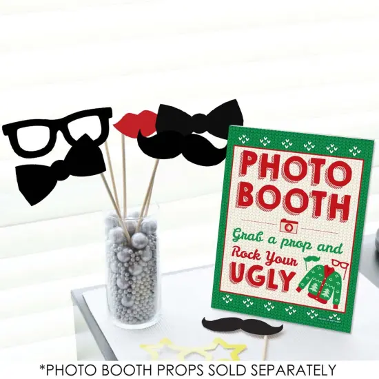 Big Dot of Happiness Ugly Sweater Photo Booth Sign - Christmas Party Decor - Printed on Sturdy Plastic - 10.5 x 13.75" - Sign with Stand - 1 Piece {3}