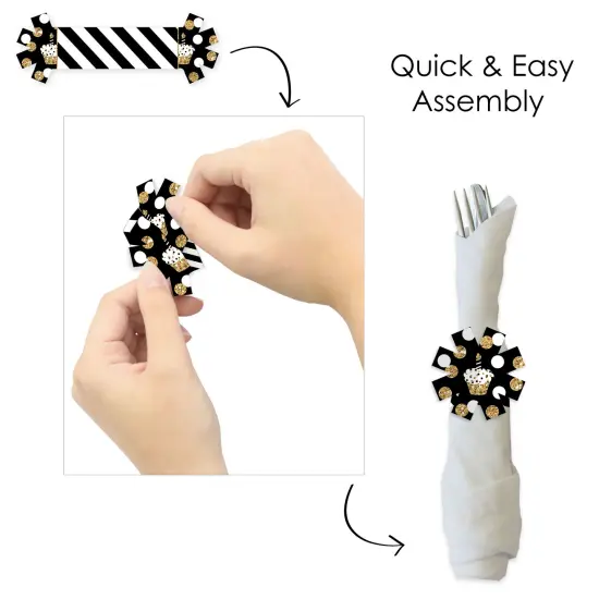Big Dot of Happiness Adult Happy Birthday - Gold - Birthday Party Paper Napkin Holder - Napkin Rings - Set of 24 {6}