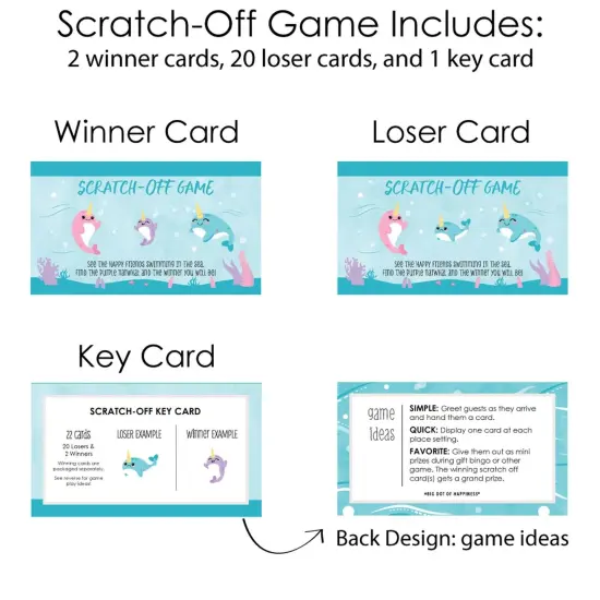 Big Dot of Happiness Narwhal Girl - Under The Sea Baby Shower or Birthday Party Game Scratch Off Cards - 22 Count {6}
