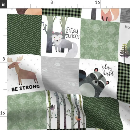 Various Fabrics by the Yard or Fat Quarter Woodland Animals Forest Cheater Quilt Bear Fox Moose Wholecloth Green Brown Topper Custom Printed Fabric by Spoonflower {2}