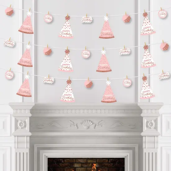 Big Dot of Happiness Pink Rose Gold Birthday - Happy Birthday Party DIY Decorations - Clothespin Garland Banner - 44 Pieces {4}