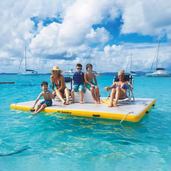 Swim Central Inflatable Private Solstice Drop Stitch Lake Dock Raft - 10' - White and Yellow {4}