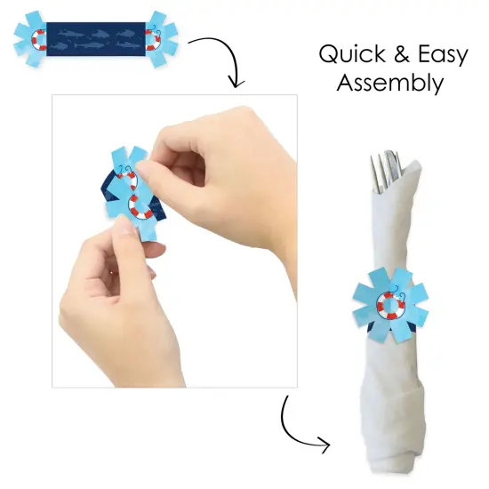 Big Dot of Happiness Shark Zone - Jawsome Shark Party or Birthday Party Paper Napkin Holder - Napkin Rings - Set of 24 {6}