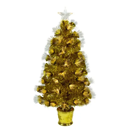 Northlight 3' Pre-Lit Gold Fiber Optic Artificial Christmas Tree, White Lights {1}