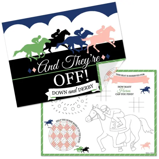 Big Dot of Happiness Kentucky Horse Derby - Paper Horse Race Party Coloring Sheets - Activity Placemats - Set of 16 {1}