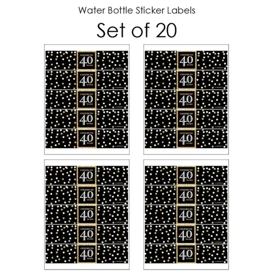 Big Dot of Happiness Adult 40th Birthday - Gold - Birthday Party Water Bottle Sticker Labels - Set of 20 {4}