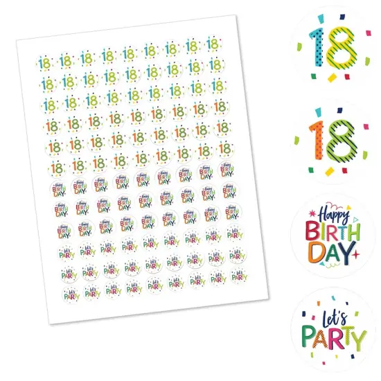 Big Dot of Happiness 18th Birthday - Cheerful Happy Birthday - Eighteenth Round Candy Sticker Favors - Labels Fits Chocolate Candy (1 sheet of 108) {3}