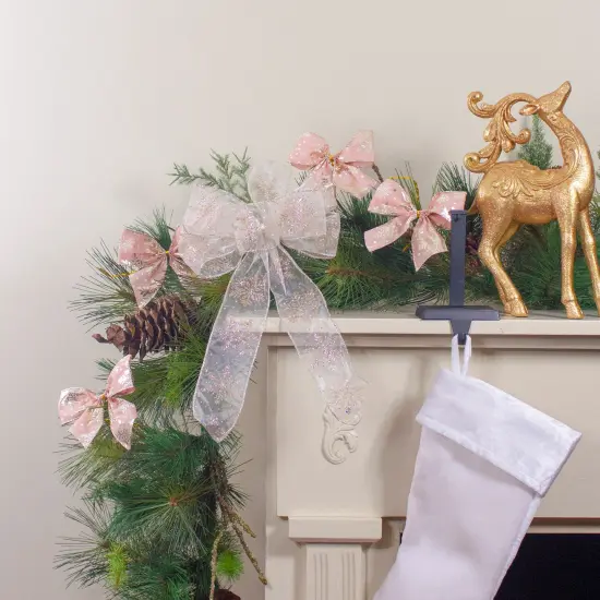 Northlight 14" x 9" Sheer and Gold Snowflake 6 Loop Christmas Bow Decoration White {3}