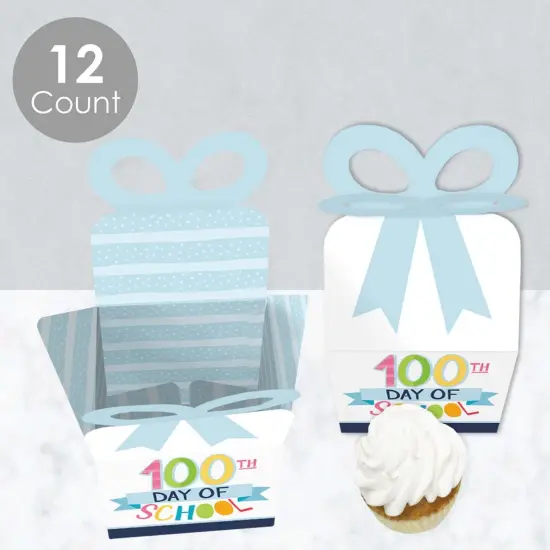 Big Dot of Happiness Happy 100th Day of School - Square Favor Gift Boxes - 100 Days Party Bow Boxes - Set of 12 {4}
