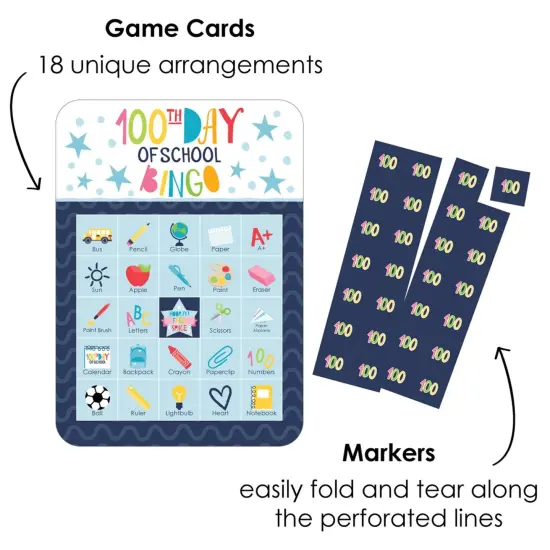 Big Dot of Happiness Happy 100th Day of School - Picture Bingo Cards and Markers - 100 Days Party Bingo Game - Set of 18 {3}