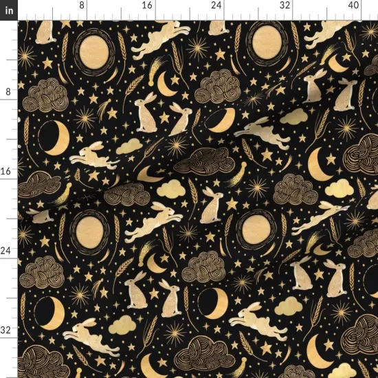 Various Fabrics by the Yard or Fat Quarter Black Rabbit Stars Clouds Gold Wheat Night Sky Harvest Moon Crescent Shooting Star Hares Comet Custom Printed Fabric by Spoonflower {1}
