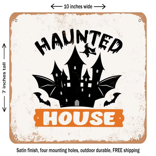 DECORATIVE METAL SIGN - Haunted House - Vintage Rusty Look {1}