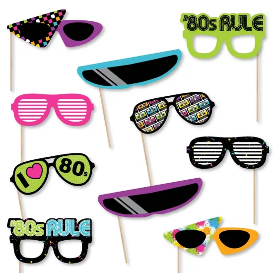 Big Dot of Happiness 80's Retro Glasses - Paper Card Stock Totally 1980s Party Photo Booth Props Kit - 10 Count {1}