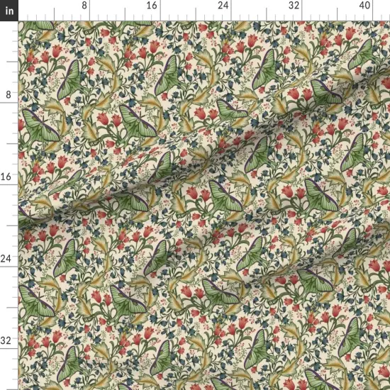 Various Fabrics by the Yard or Fat Quarter Victorian Luna Moth Arts And Crafts Pollinators Art Nouveau Entomology Lepidoptera Custom Printed Fabric by Spoonflower {1}