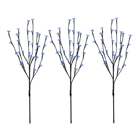 Northlight Pre-Lit Cherry Blossom Artificial Tree Branches - 2.5" - Blue LED LIghts - Set of 3 Black {1}