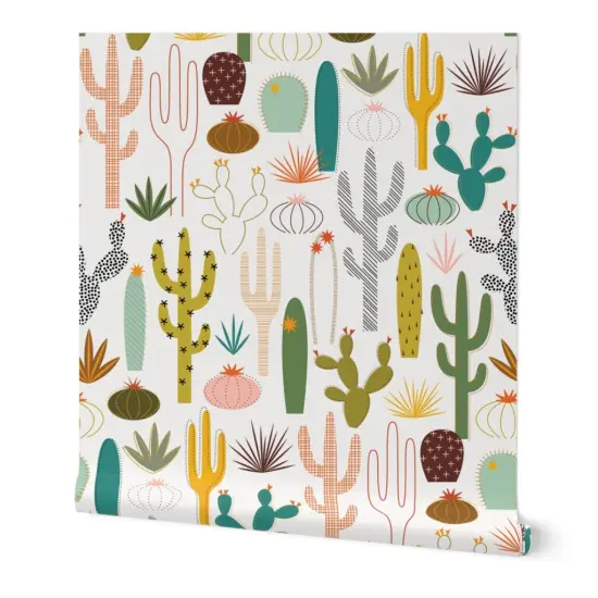 Peel & Stick Wallpaper 2FT Wide Mod Desert Cactus Garden Succulent Midcentury Modern Botanical Nature Custom Removable Wallpaper by Spoonflower {7}