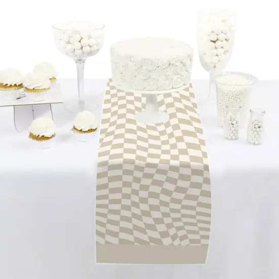 Big Dot of Happiness Tan Checkered Party - Petite Paper Table Runner - 12 x 60 inches {3}