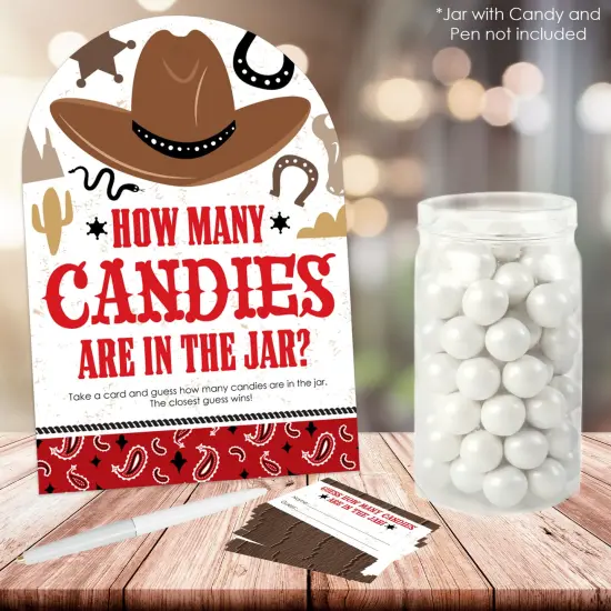 Big Dot of Happiness Western Hoedown - How Many Candies Wild West Cowboy Party Game - 1 Stand and 40 Cards - Candy Guessing Game {3}