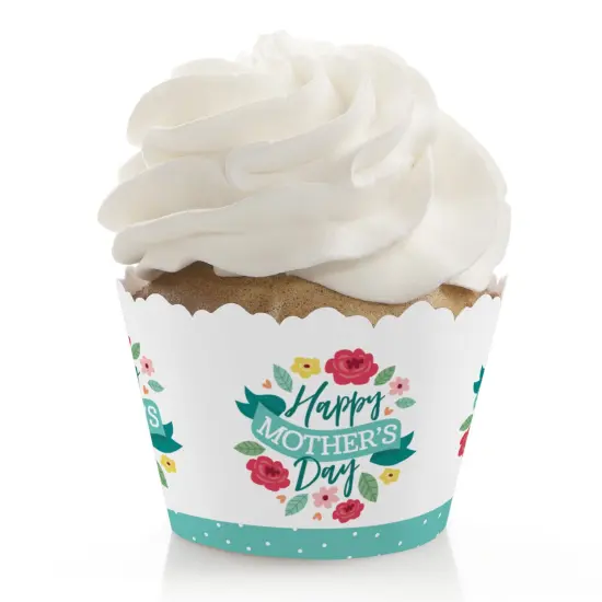 Big Dot of Happiness Colorful Floral Happy Mother's Day - We Love Mom Party Decorations - Party Cupcake Wrappers - Set of 12 {1}