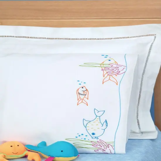 Jack Dempsey Children's Stamped Pillowcase W/Perle Edge-Fish At Play {1}