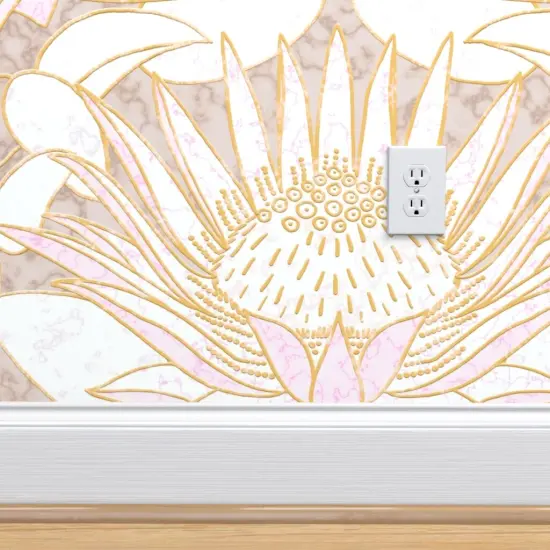 Pre-Pasted Wallpaper 2FT Wide Art Deco Floral Damask Large Scale Art Nouveau Champagne Beige Custom Pre-pasted Wallpaper by Spoonflower {4}