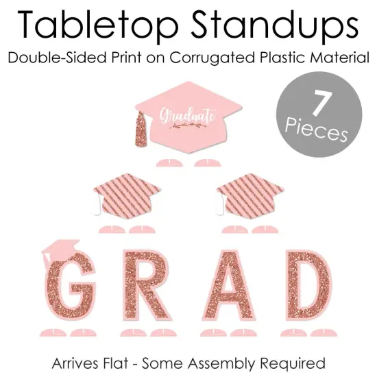Big Dot of Happiness Rose Gold Grad - Graduation Party Centerpiece Table Decorations - Tabletop Standups - 7 Pieces {6}