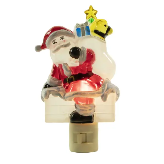 Northlight Santa in Chimney Frosted Christmas Night Light - 6.25" Red {1}