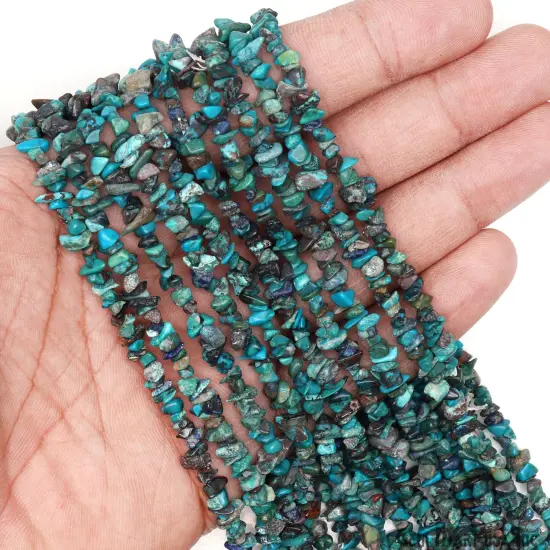 Chrysocolla Chip Beads, 34 Inch, Natural Chip Strands, Drilled Strung Nugget Beads, 3-7mm, Polished, GemMartUSA (CHCH-70001) {3}