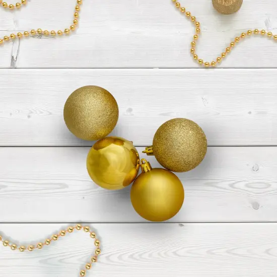 Northlight Shatterproof 4-Finish Christmas Ball Ornaments - 2.5" (60mm) - Vegas Gold - 24ct {3}