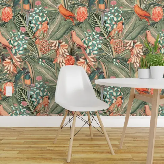 Peel & Stick Wallpaper 2FT Wide Tropical Vintage Jungle Victorian Redout&radic;&copy; Antique Floral Botanical Custom Removable Wallpaper by Spoonflower {1}