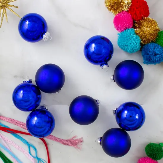 Northlight 2-Finish Glass Ball Christmas Ornaments - 2.5" (60mm) - Royal Blue - 9ct {3}