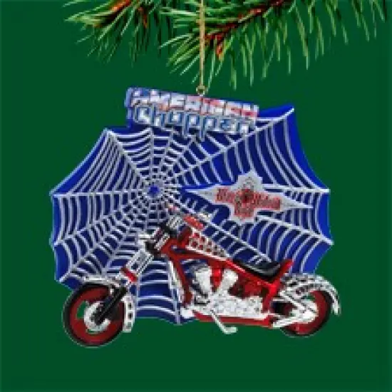Carlton Cards 3" Blue and Red American Chopper Motorcycle Glass Christmas Ornament {1}