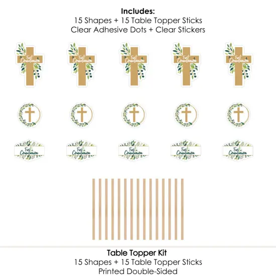 Big Dot of Happiness First Communion Elegant Cross - Religious Party Centerpiece Sticks - Table Toppers - Set of 15 {7}