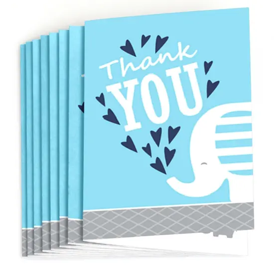 Big Dot of Happiness Blue Elephant - Boy Baby Shower or Birthday Party Thank You Cards (8 count) {3}
