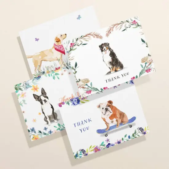 Dog Thank You Cards | Cute Watercolor Dog Note Cards with Envelopes | Golden Retriever, English Bulldog, Boston Terrier | Blank Inside {1}