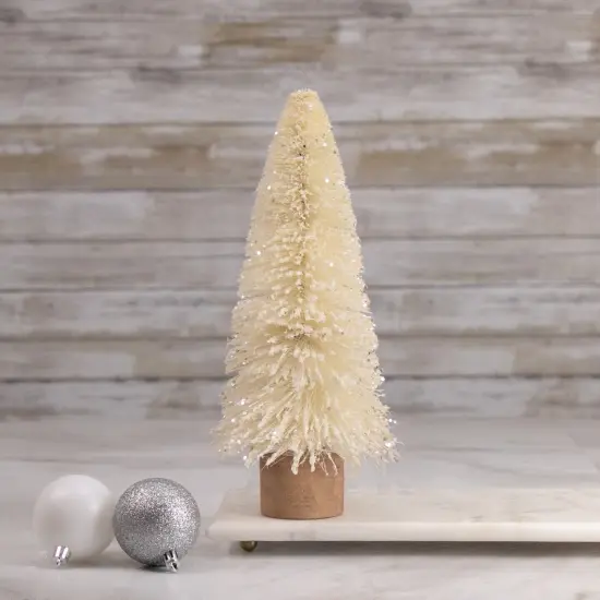Northlight Glittered Sisal Christmas Tree with Wooden Base Decoration - 8.75" - Cream Ivory {3}