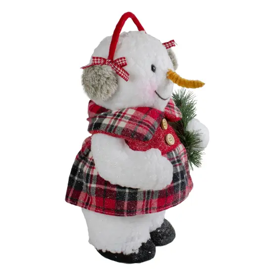 Northlight Plush Girl Snowman with Ear Muffs and Wreath Christmas Figure - 12" White {3}