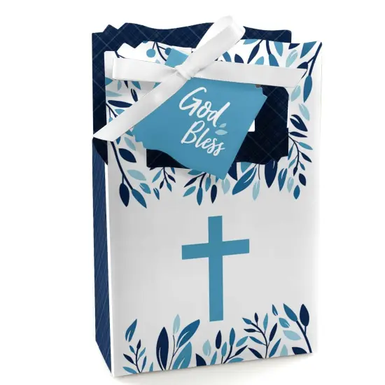 Big Dot of Happiness Blue Elegant Cross - Boy Religious Party Favor Boxes - Set of 12 {1}