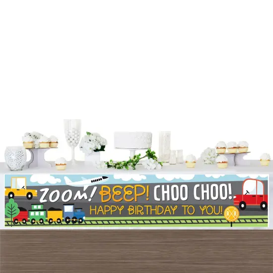 Big Dot of Happiness Cars, Trains, and Airplanes - Happy Birthday Transportation Decorations Party Banner {4}