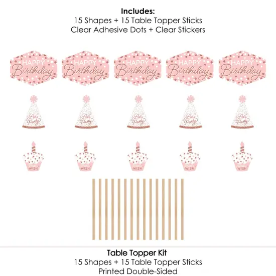 Big Dot of Happiness Pink Rose Gold Birthday - Happy Birthday Party Centerpiece Sticks - Table Toppers - Set of 15 {7}
