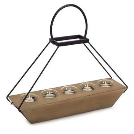 Melrose 15&rdquo; Framed Petite Candle Holder with Five Votive Cups and Carrying Handle Brown {1}