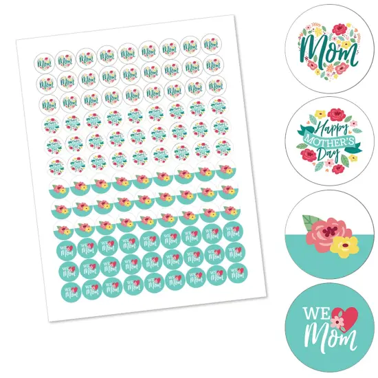 Big Dot of Happiness Colorful Floral Happy Mother's Day - We Love Mom Party Round Candy Sticker Favors - Labels Fits Chocolate Candy (1 sheet of 108) {3}