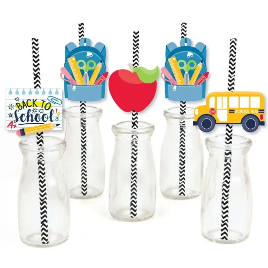 Big Dot of Happiness Back to School - Paper Straw Decor - First Day of School Classroom Striped Decorative Straws - Set of 24 {1}