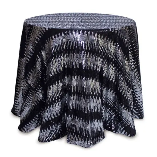 Melrose 96" Black and Silver Colored Round Sequined Christmas Tablecloth {1}